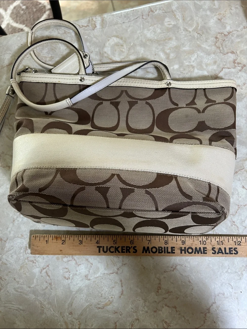 Coach Signature Canvas Tote in Brown and Cream Trim